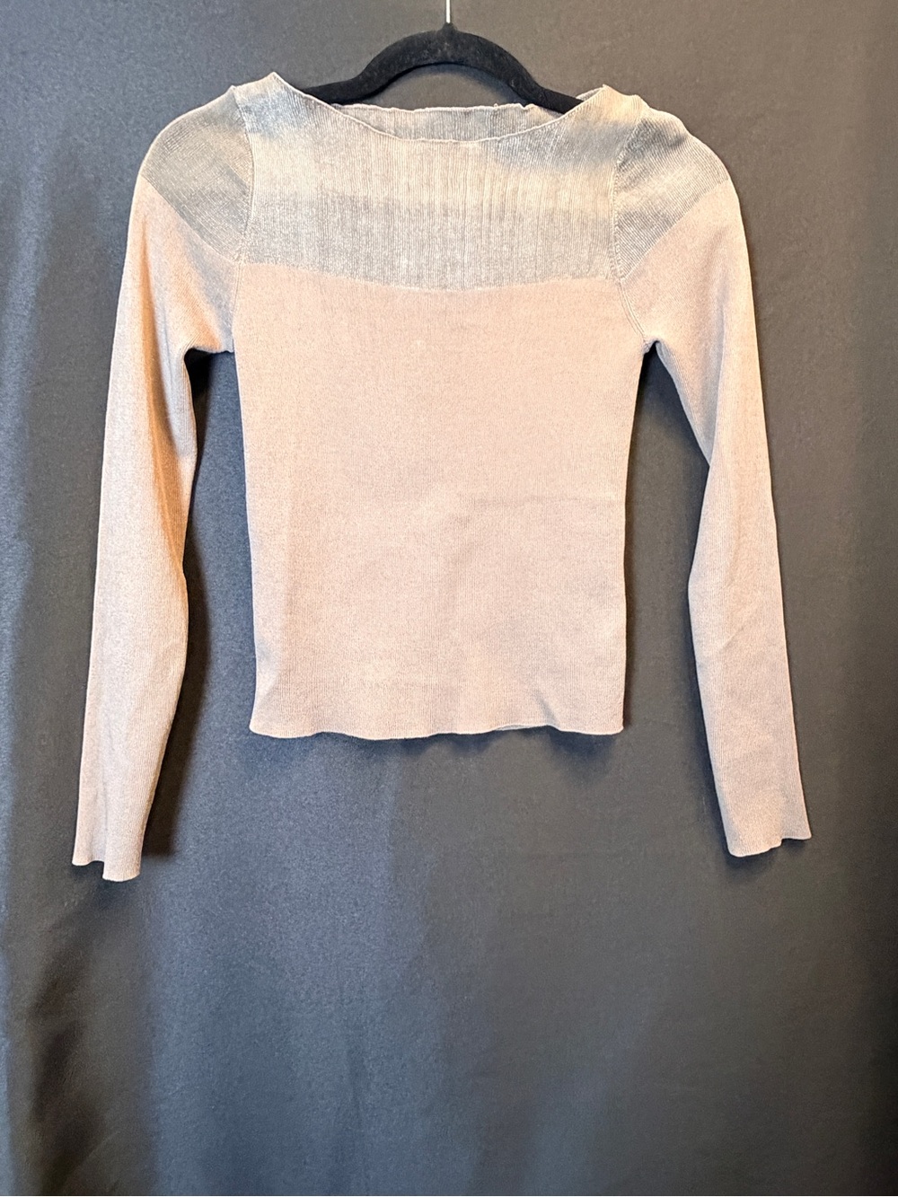 Zara Long Sleeve Knit Top in Light Pink with Silver Yoke